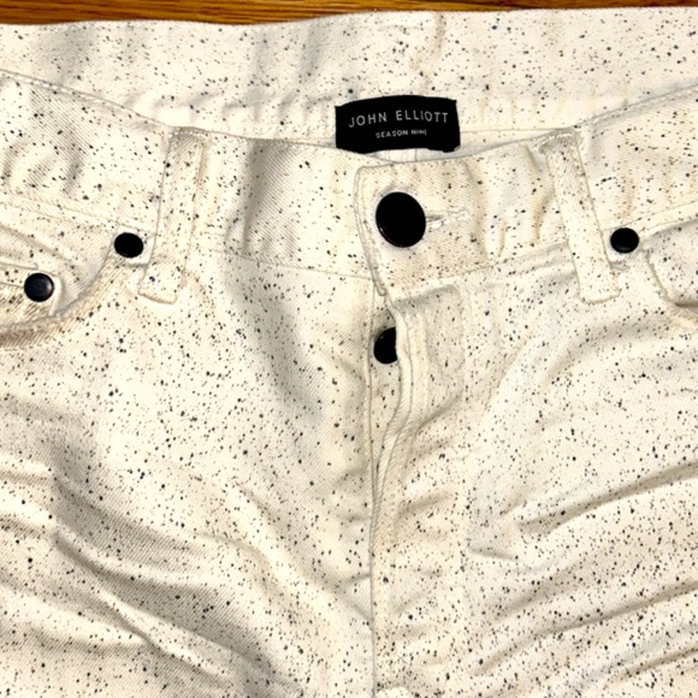 JOHN ELLIOT SEASON NINE- 33 x 33 off white jeans with black/navy speckle print